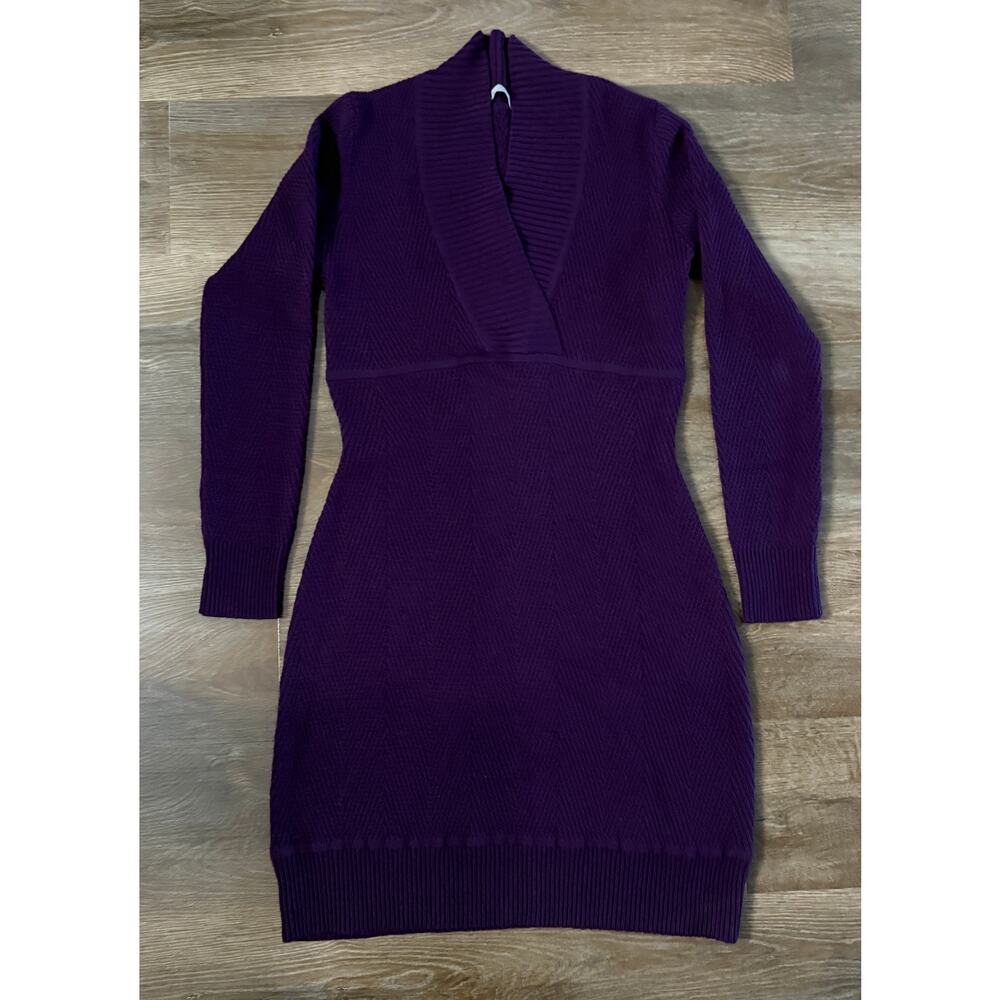 Athleta 95% Merino Wool Sweater Dress Purple V-Neck Long Sleeve Size S